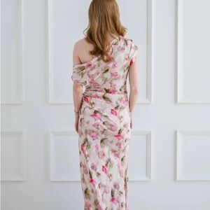 Lucy Paris Pink and Cream One-Shoulder Dress